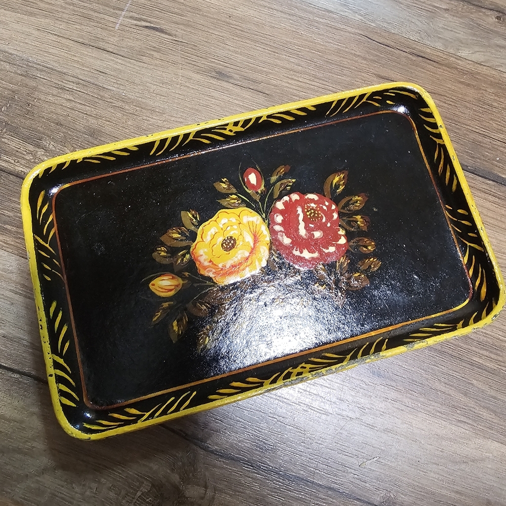 Floral Painted Rectangular Tray
